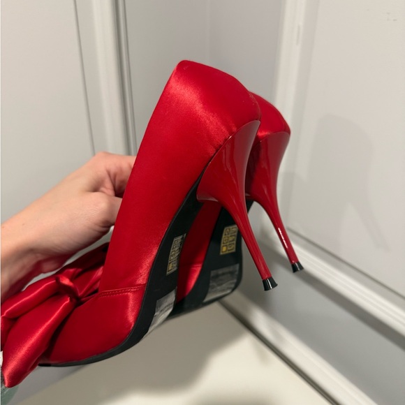 Jeffrey Campbell Red Satin Heels with Bow Detail - Picture 6 of 9